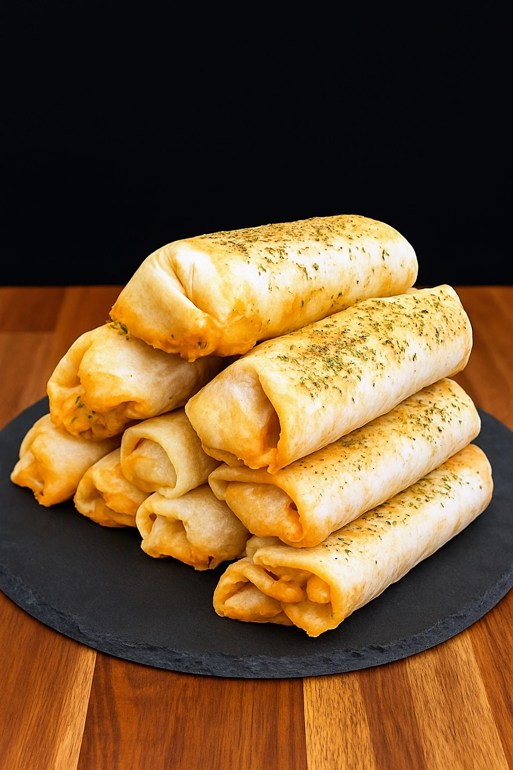 Cheesy garlic chicken wraps served in tortillas and placed on a plate