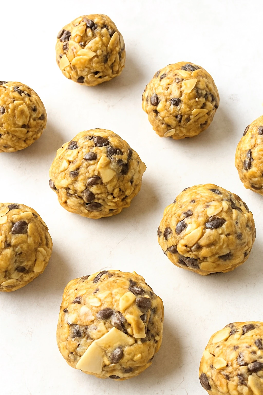 Coconut oatmeal energy bites arranged on a clean surface