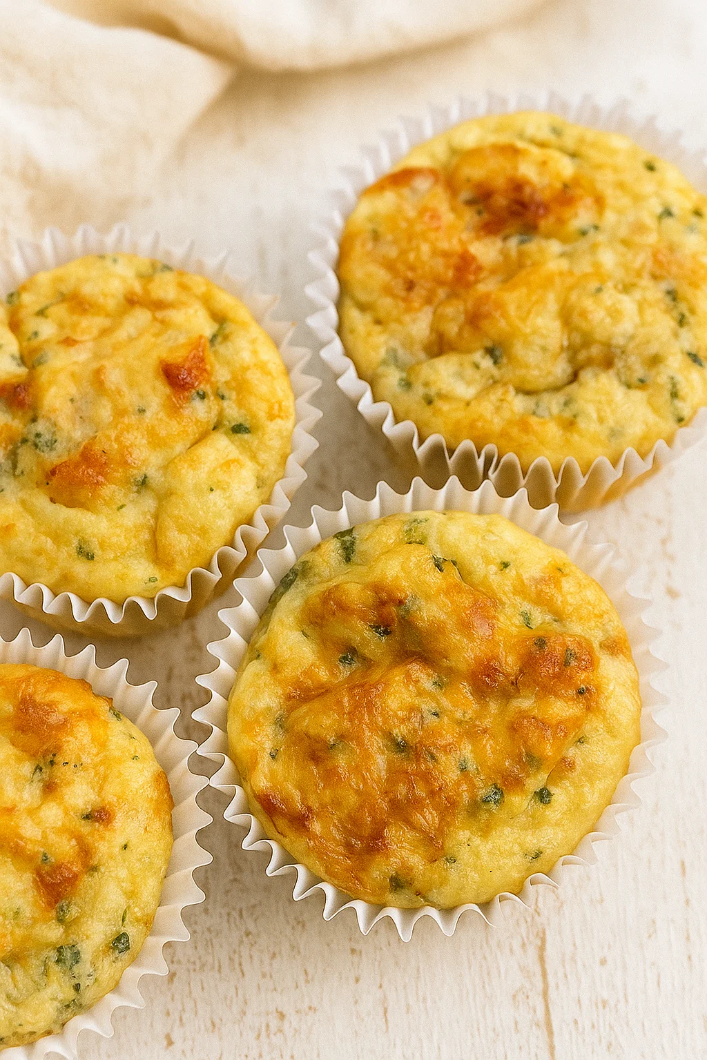 Fluffy cottage cheese egg muffins baked in a muffin tin