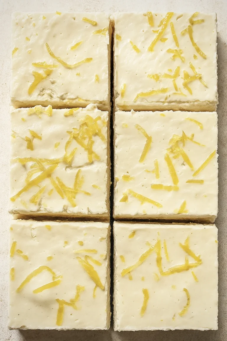 Lemon cream cheese bars with buttery crust, cut into squares