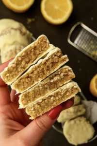 Close-up of lemon oatmeal no bake cookies showing their soft, chewy texture with visible oats and lemon zest