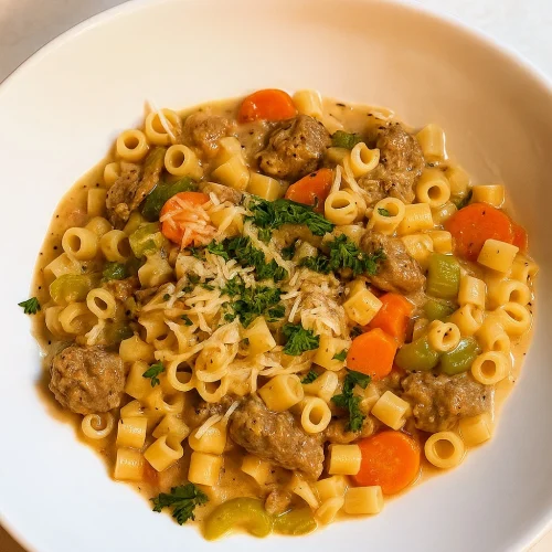 Creamy Parmesan Italian Sausage Soup Creamy Parmesan Italian sausage soup in a bowl, topped with parsley and black pepper